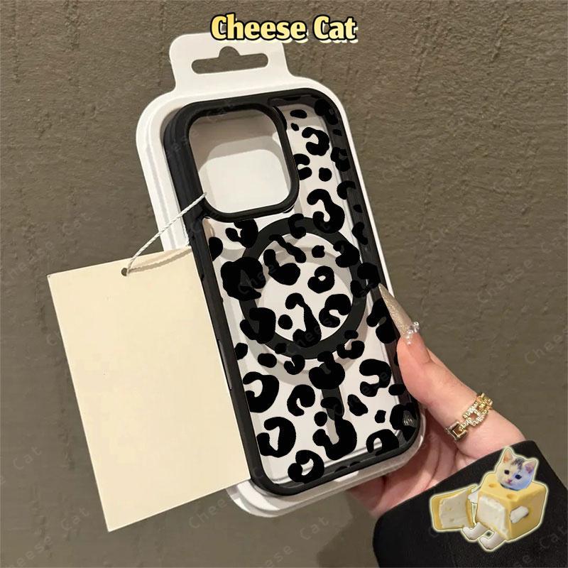 ins Họa tiết da báo đen Ốp điện thoại từ tính cho iPhone 11 12 13 14 15 16 17 Pro Max 7 Plus XR Xs Max