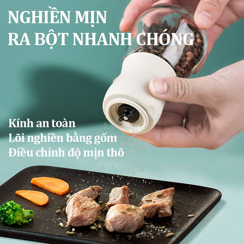 Lọ Xay Tiêu Thủ Công, Lõi Gốm Sứ Cao Cấp, Điều Chỉnh Độ Mịn Thô, Dung Tích 150ml, Xay Được Nhiều Gia Vị Khô