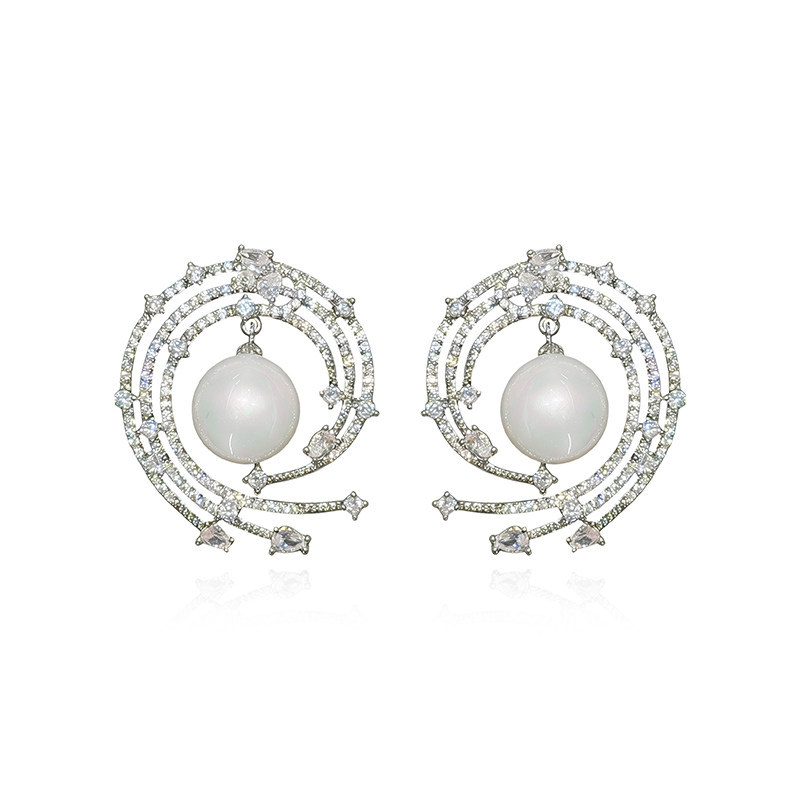 Bông Tai Zircon Ngọc Trai Tua Rua Phong Cách Mới