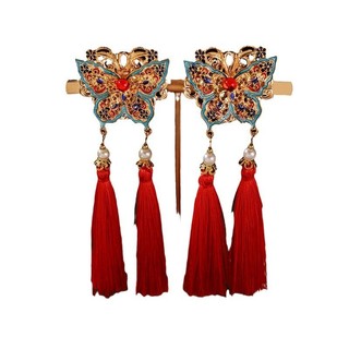 Kẹp tóc tua rua đỏ phong cách cổ đại Hanfu - phụ kiện tóc đẹp cho năm mới