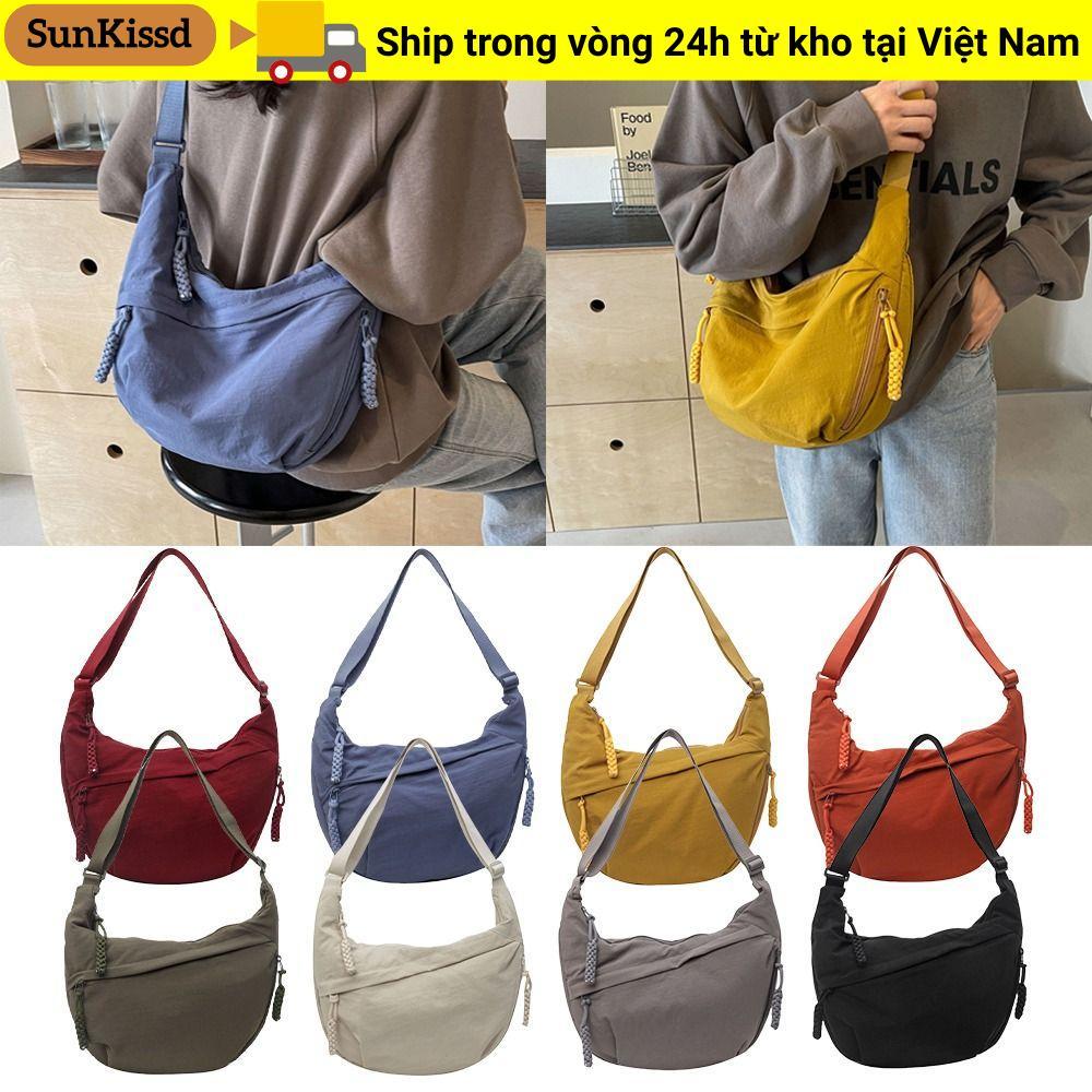 Túi đeo vai SUNKISSD, Túi đeo chéo nhẹ đơn giản Hàn Quốc, Túi du lịch bằng vải màu trơn dung tích lớn