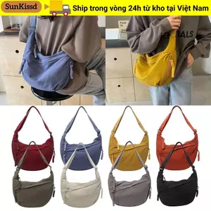 Túi đeo vai SUNKISSD, Túi đeo chéo nhẹ đơn giản Hàn Quốc, Túi du lịch bằng vải màu trơn dung tích lớn