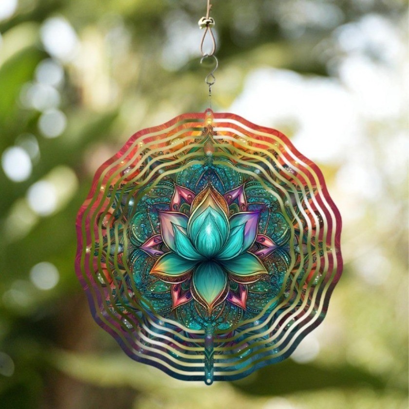 CIFbuy Hoa Sen Chuông Gió Với Mandala Thiết Kế Teal Nhiều Màu Hoa Văn Cho Ngoài Trời Trang Trí Sân Vườn Quà Tặng