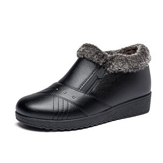Giày Cotton Mẹ Nữ Mùa Đông Lông Cừu-Fleece Ấm Áp Giày Cotton Bò Đế Tendon Giày Da Nữ Chống Trơn Trượt Người Cao Tuổi Trung Niên Mềm Mại @ -