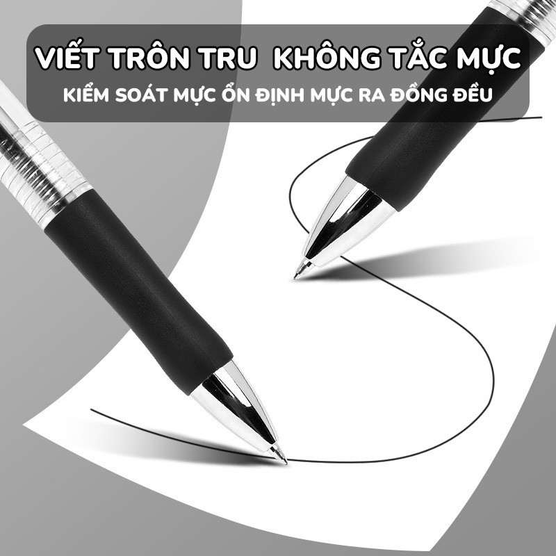 Bút gel ngòi 0.5mm cao cấp viết mượt, mực đen - Bút bi bấm dung lượng lớn viết nhanh khô dành cho học sinh sinh viên
