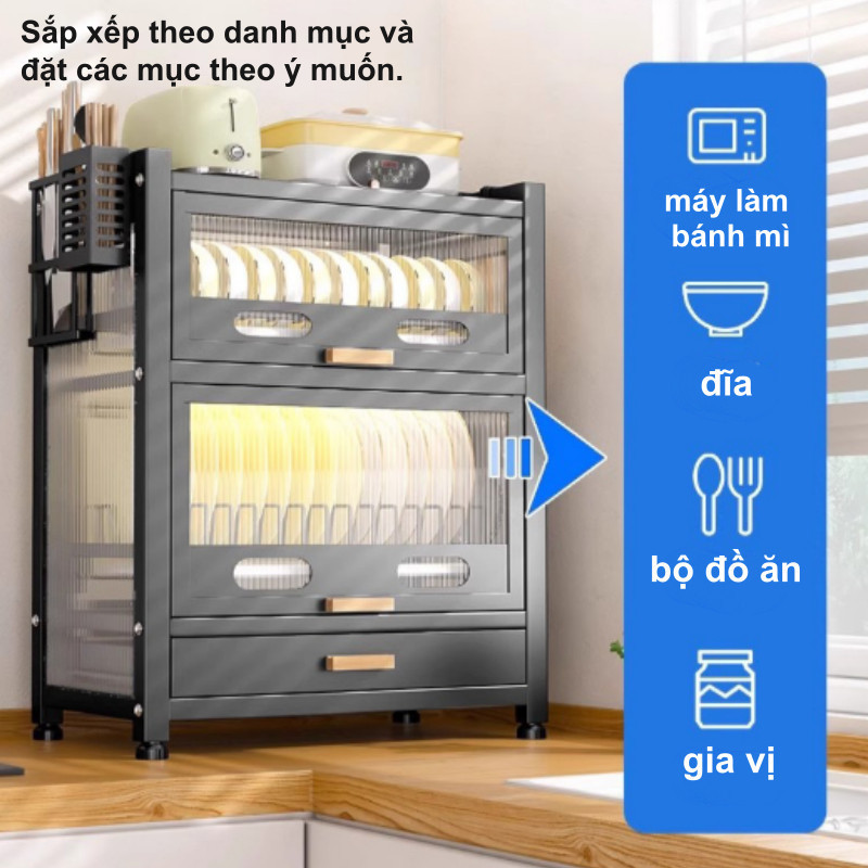 Tủ Đựng Bát Đĩa Nhà Bếp Chống Bụi-Thép Dày Cứng Cáp, Chịu Lực Tốt,Dễ Lau Chùi,Đựng Bát Đĩa & Gia Vị