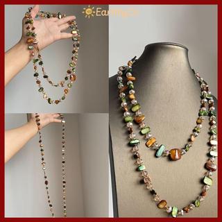 Vòng cổ dài Earthlyco phong cách bohemian với hạt đá lấp lánh, thời trang cho nữ