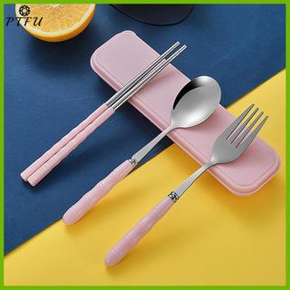 PTFU 3 Đũa Thìa Nĩa Bộ Đồ Ăn Di Động Bằng Thép Không Gỉ Có Thể Tái Sử Dụng Du Lịch Dã Ngoại Dao Kéo Có Hộp Mới
