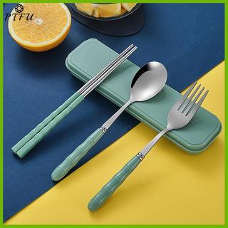 PTFU 3 Đũa Thìa Nĩa Bộ Đồ Ăn Di Động Bằng Thép Không Gỉ Có Thể Tái Sử Dụng Du Lịch Dã Ngoại Dao Kéo Có Hộp Mới