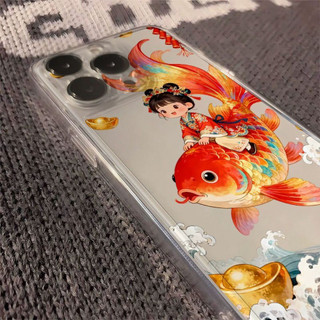 Ốp điện thoại Guanyin Phước Lành Koi cho iPhone 17Air / 16 / 15PLUS / 14 / 13pro Max / 12 / 11 / X / XS / 7 / 8, cá tính sáng tạo. Vỏ trong suốt, chống thấm nước, chống sốc, vỏ bảo vệ
