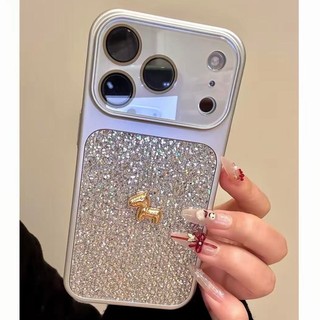 Ốp điện thoại cửa sổ lớn kim cương lấp lánh sang trọng cho iPhone 17 16 15 14 13 Pro Max chống sốc bảo vệ camera chống rơi bìa cứng