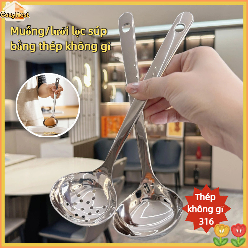Muôi Vớt Inox 316 Bóng Gương, Dày Dặn Chắc Tay - Muôi Lẩu, Muôi Canh Nhà Bếp Cao Cấp