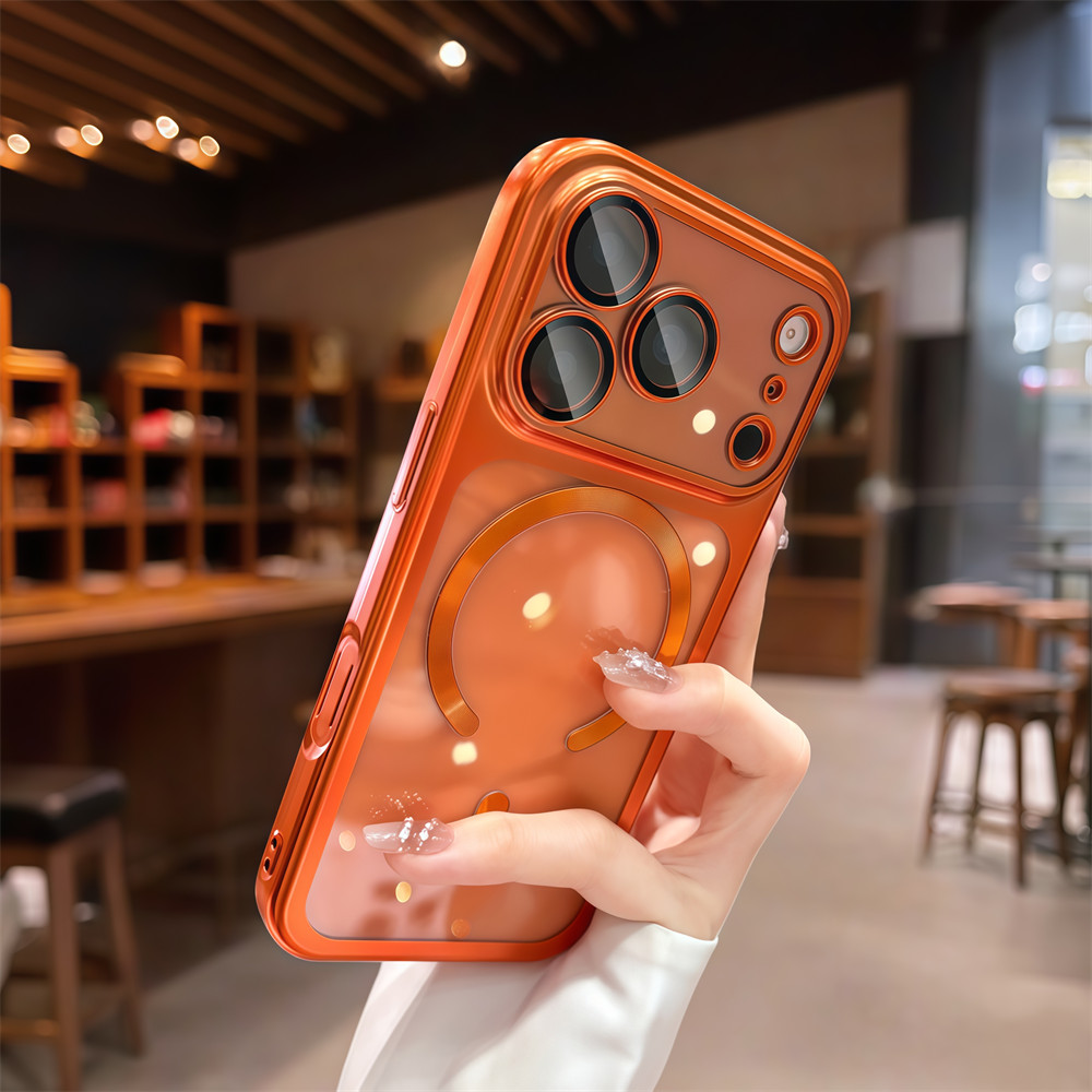 Ốp điện thoại từ tính trong suốt TPU mạ điện cho iPhone 17 Pro Max Bảo vệ ống kính chống rơi Vỏ bảo vệ điện thoại vỏ mềm