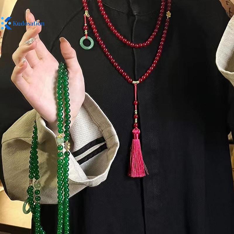 Kudosation Đá Tự Nhiên Cầu Nguyện Nelace Nữ Phật Giáo Thiền Pha Lê Xanh Nelace Dài sel Chokers Quà Tặng