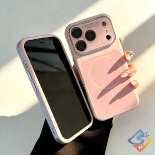 Ốp Điện Thoại Từ Silicon Lỏng Vuông Hoa Hồng Hồng Mới Cho IPhone 17 Pro Max 16 Pro Max 15ProMax Ống Kính Cửa Sổ Lớn Mặt Sau Cứng Vỏ Chống Sốc