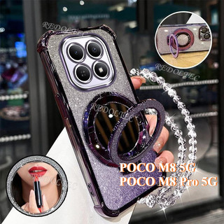 Ốp lưng POCO M8 M8Pro 5G Vỏ lấp lánh Gradient mới có gương trang điểm Giá đỡ từ tính Xiaomi POCOM8 POCO M8 Pro Bảo vệ ống kính có giá đỡ dây buộc Vỏ điện thoại chống sốc
