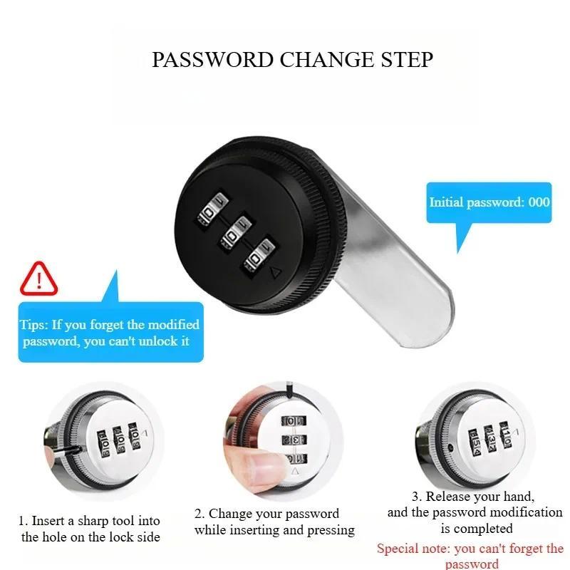 Mật khẩu bảo mật 3 chữ số Ngăn kéo không cần chìa khóa Khóa Cam Kết hợp Tủ cửa được mã hóa Phần cứng gia đình Hộp thư hợp kim kẽm