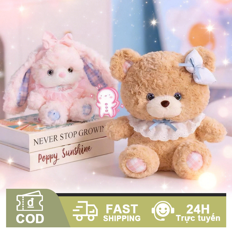 Bộ Đôi Gấu Bông Thỏ Tai Dài Gấu Bông Teddy Mắt Sao Dễ Thương Lông Mềm Quà Tặng Sinh Nhật Cho Bé Bobesu