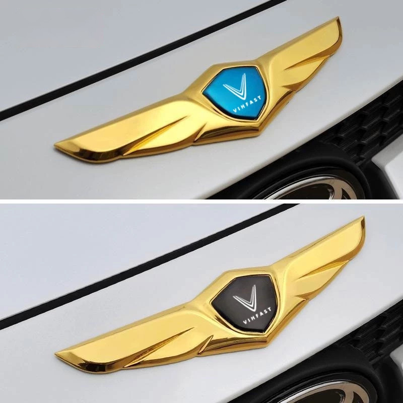 Phụ Kiện Trang Trí Vinfast: Miếng Dán Logo Kim Loại Hình Đôi Cánh Cho Nắp Capo Xe - Tương Thích VF8, VF9, E34