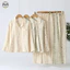 Bộ đồ ngủ dài tay sọc hoa nguyên chất dành cho nữ / Quần dài tay phong cách rừng có ve áo Cardigan Bộ đồ ngủ / Mùa xuân thu có thể mặc bên ngoài Bộ đồ Loungewear / Cotton nguyên chất thấm mồ hôi thoáng khí