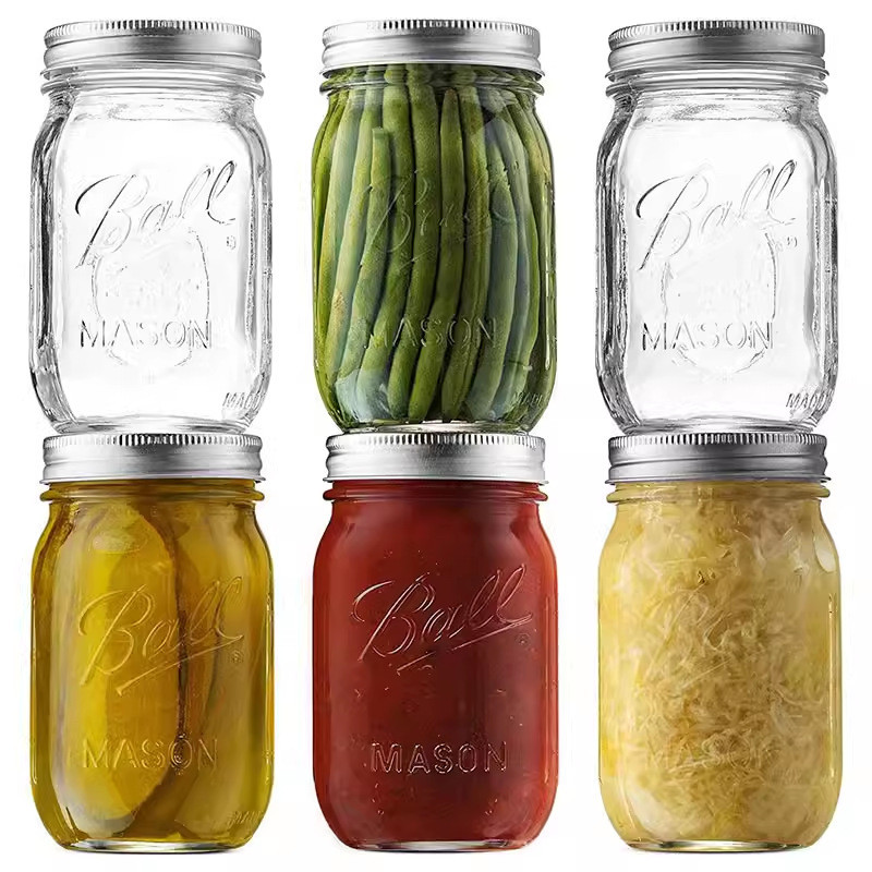 Bình kín khí Mỹ Mason Jar Thủy tinh Trong suốt Bột yến mạch kín Mứt Jar Retro Cốc uống Jam Jar JMOW