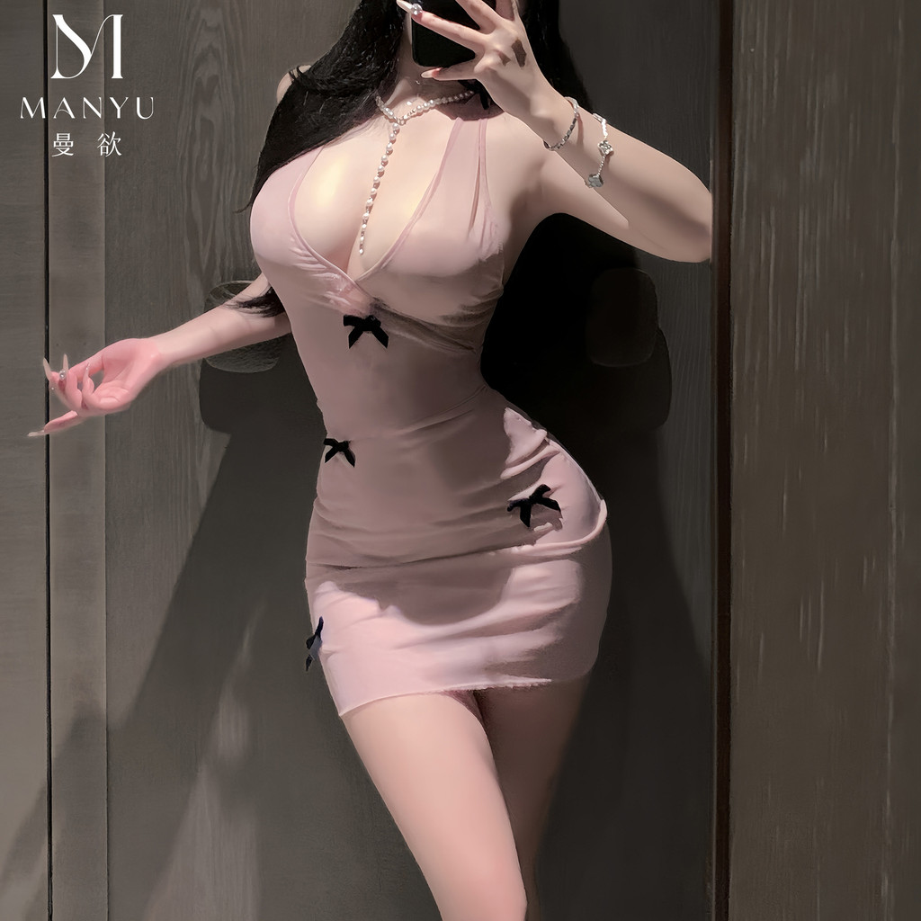 Người Đàn Ông Desire Nguyên Chất Desire Ngọt Ngào Cô Gái Lưới Gạc Nơ Váy Ngủ Gợi Cảm Rò Rỉ Lưng Sling Hông Váy 8011