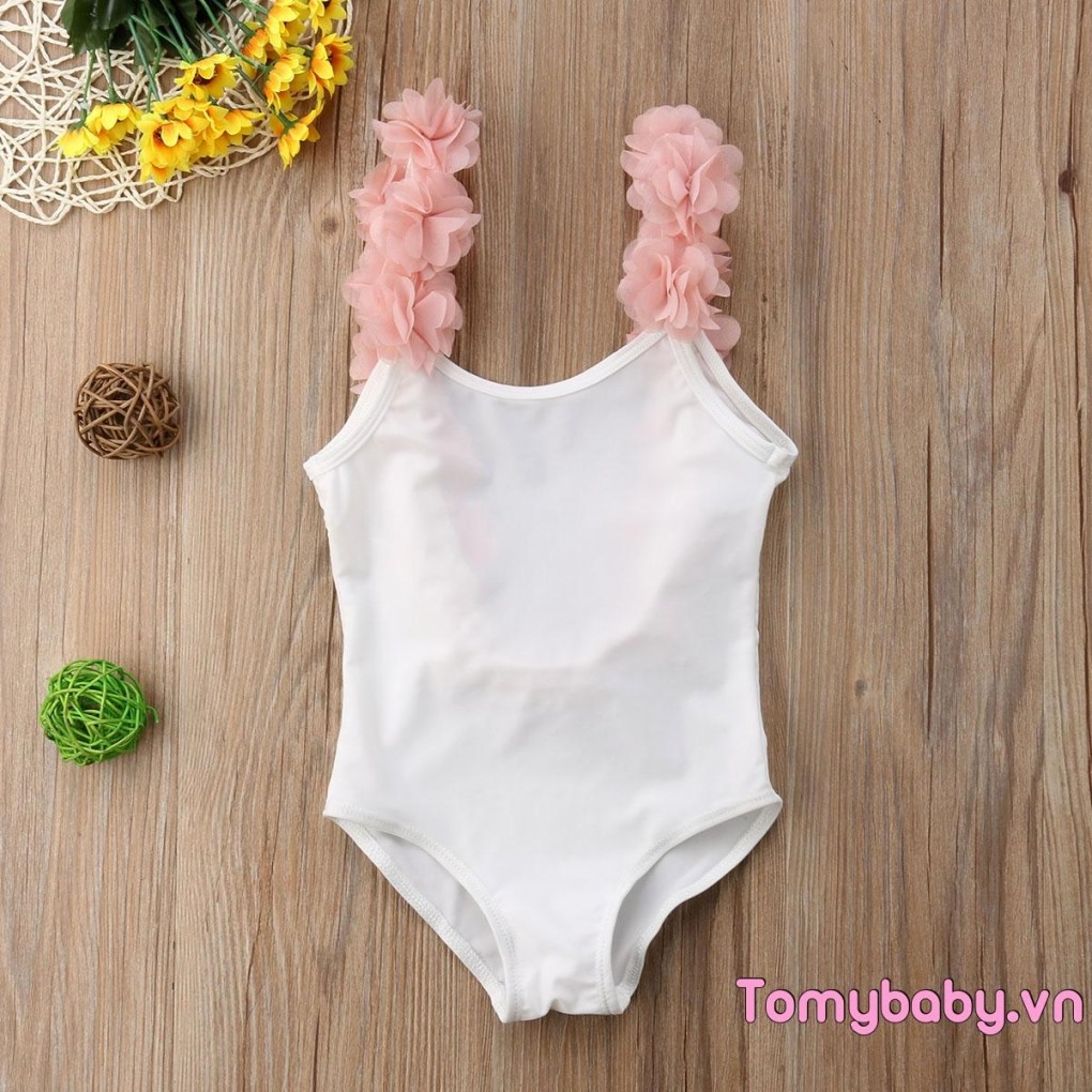 Bộ đồ bơi một mảnh cho bé gái Đồ bơi hở lưng có dây đeo vai hoa Bộ đồ tắm màu trơn