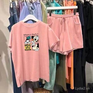 Bộ đồ nữ plus size mùa hè với áo thun ngắn tay và quần ống rộng, phong cách thể thao theo xu hướng Hàn Quốc