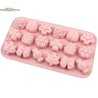 TRTR 18Holes 3D Khuôn Silicon Hoa Cúc Thiết Kế Hoa Tulip Thạch Đá Pudding Xà Phòng Fondant Chocolate Trang Trí Bánh Dụng Cụ Nướng Lá VN