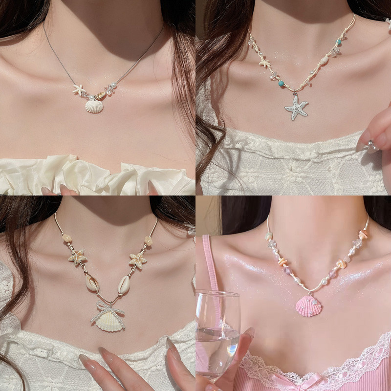 Mùa Hè Bộ Sưu Tập Dopamine - Vòng Cổ Sao Biển Vỏ Hạt, Dây Xích Nhẹ Nhàng, Phù Hợp Đi Biển Cho Nữ