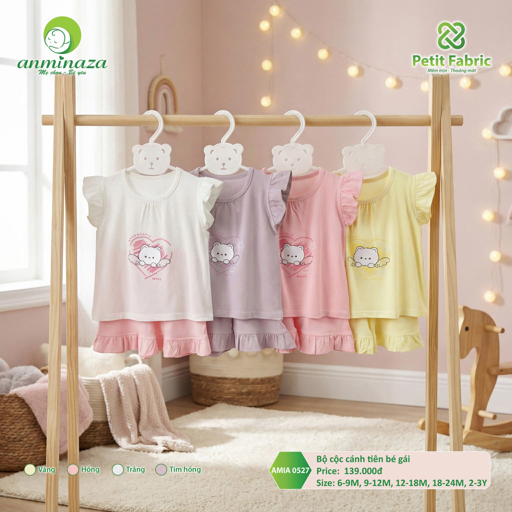 Bộ Cộc Cánh Tiên Bé Gái Anminaza Vải Sợi Tre Mềm Mịn Co Dãn - Hàng Chính Hãng AMI0527