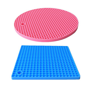 Dày Tròn Silicon Placemat Vuông Tổ Ong Thảm Chống Bỏng Chống Trơn Trượt Cách Nhiệt Nồi Thảm Cassette Mật Ong Silicon