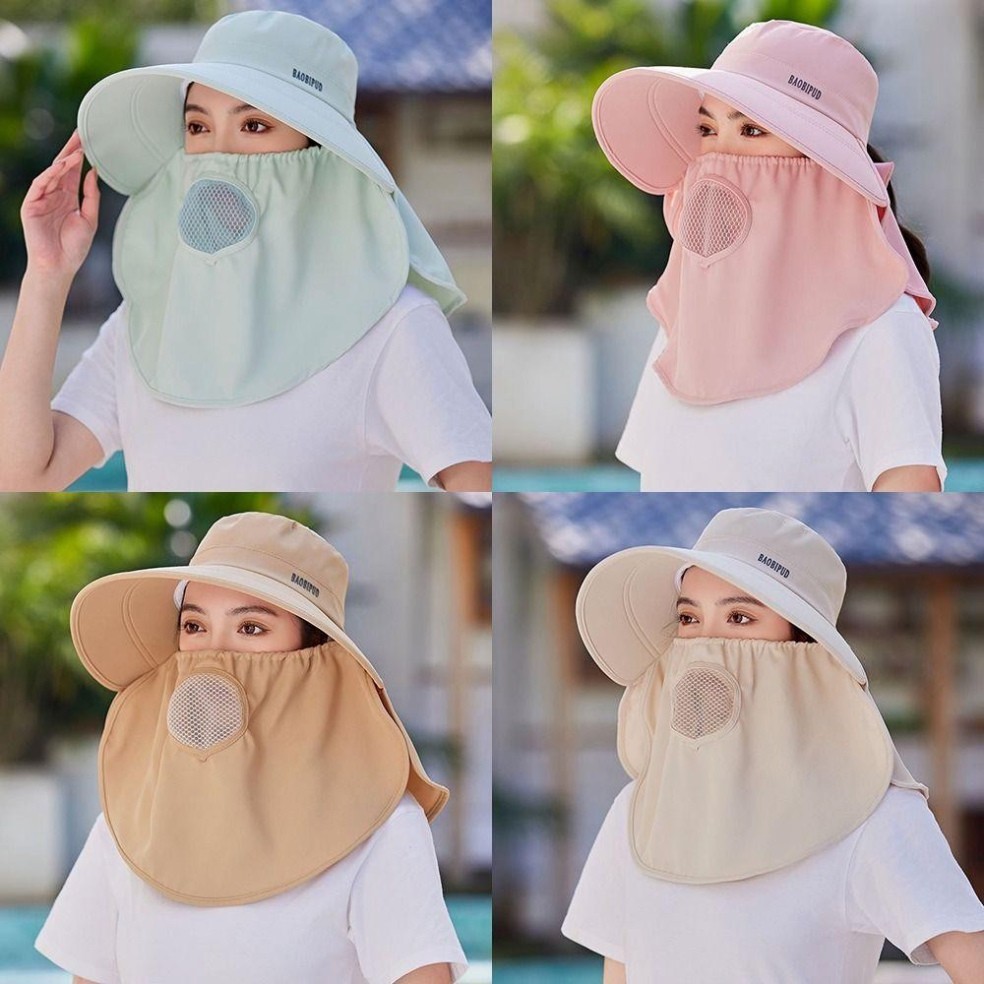 Mũ Chống Nắng 99% Tia UV - Mũ Kèm Khẩu Trang Che Cổ Có Thể Tháo Rời Thoáng Khí tiện dụng