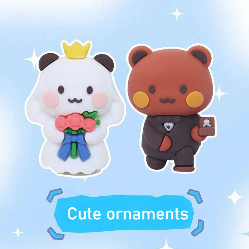 Váy cưới màu trắng Bubu Dudu Panda Cặp đôi Bức tượng, Búp bê hình gấu trúc Bubu Yier, Bánh Topper, Búp bê cầu hôn Trang trí đám cưới Trang trí xe hơi tại nhà