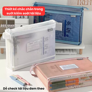 Túi Lưới Trong Suốt A4 Đựng Tài Liệu Chống Nước Có Khóa Kéo, Túi Đựng Hồ Sơ Văn Phòng Tiện Lợi