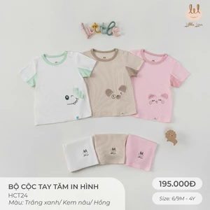 Bộ Cộc Tay Tăm tre kháng khuẩn [ Siêu Mềm, Mát, Mịn Co Dãn Và Thấm Hút Mồ Hôi Tốt] Size 6M - 4Y (HCT24)