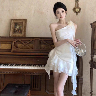 Đầm Trắng Lệch Vai – Váy Ngắn Dự Tiệc Thanh Lịch Sang Trọng,Ôm Body Nữ Tính Quyến Rũ