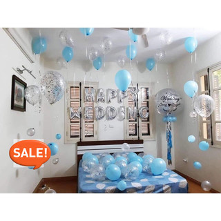 Set bóng bay trang trí phòng cưới màu xanh dương DF40