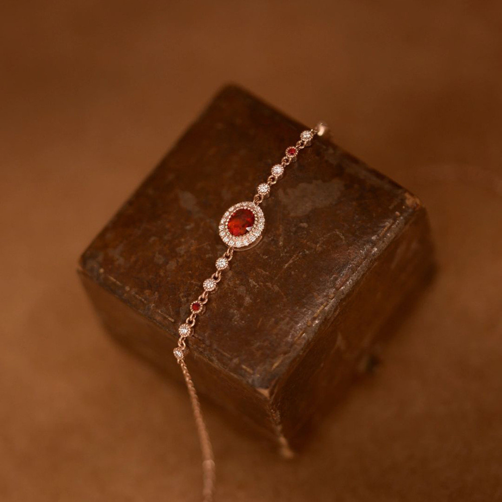 Vòng tay nữ đa năng với kim cương và ruby, phong cách Pháp