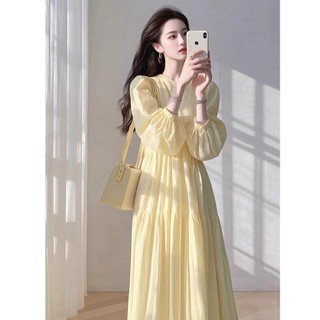 Đầm cổ tròn ,tay phồng kiểu Pháp dành cho nữ, phong cách nghỉ hè , cực kỳ nữ tính, ôm eo, váy dài có vạt xòe rộng