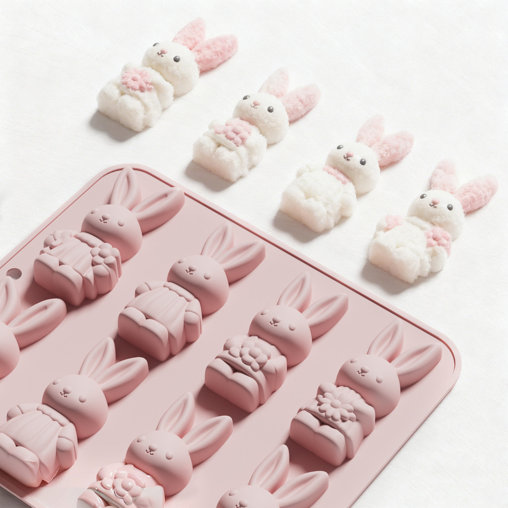 Khuôn silicon hình chú thỏ Phục sinh 8 khoang cho bánh mousse Pháp, bánh pudding, thạch, sô cô la, làm bánh DIY, thạch cao hương liệu và xà phòng thủ công