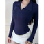 Áo Thun Nữ Tay Dài Ôm Body Cổ Bẻ Phối Khoá Kéo Dáng Vạt Bầu Cotton_A712