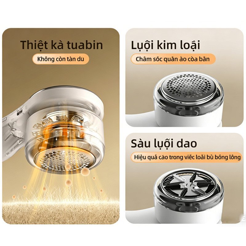 Máy cắt lông xù quần áo 6 lưỡi dao inox lưới bảo vệ an toàn pin sạc tiện lợi phù hợp nhiều loại vải