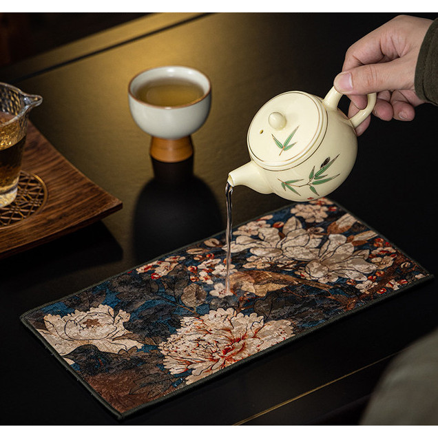 [Sang Trọng] Khăn Lau Trà Đa Năng Phong Cách Á Đông - Khăn Microfiber Suede Thấm Hút Nước Cực Tốt - Miếng Lót Trang Trí Bàn Trà, Bàn Trang Điểm Cao Cấp [30x15cm]
