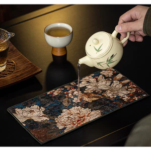 Khăn Lau Trà Đa Năng Phong Cách Á Đông - Khăn Microfiber Suede Thấm Hút Nước Cực Tốt - Miếng Lót Trang Trí Bàn Trà, Bàn Trang Điểm Cao Cấp [30x15cm]