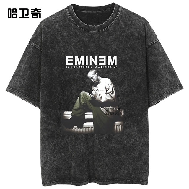 Mu Ye Eminem mới xung quanh Eminem cùng áo thun ngắn tay in hình Cotton cao cấp 100% đã giặt rap rock eminem trên quần áo 0317