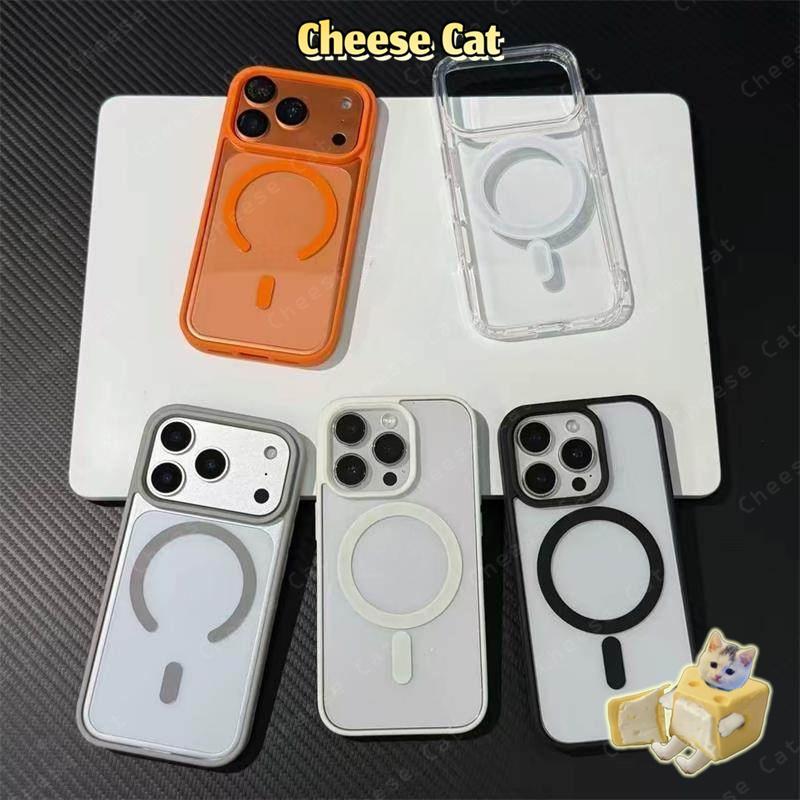 Vỏ sạc không dây từ tính hình vuông vỏ acrylic cứng cho iPhone 11 12 13 14 15 Pro Max X Xs 7 Plus mới viền màu đơn giản