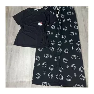 Sét bộ quần suông kitty hoạ tiết mèo + phối áo CROPTOP mèo kit ti in nguuc-CHANG3158