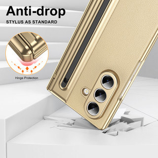 Ốp Điện Thoại Bút Cảm Ứng Sang Trọng Cho Samsung Z Fold 7 6 5 4 3 Da Bản Lề Bảo Vệ Phim Cường Lực Chống Sốc Ốp Lưng