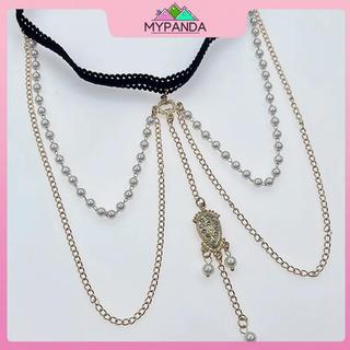 MYPANDA Bãi Biển Màu Vàng Nhiều Lớp Ngọc Trai Dây Xích Đùi Xu Hướng Nữ Kim Cương Giả Chân Dây Xích Viền Trang Sức Cơ Thể Hình Học.